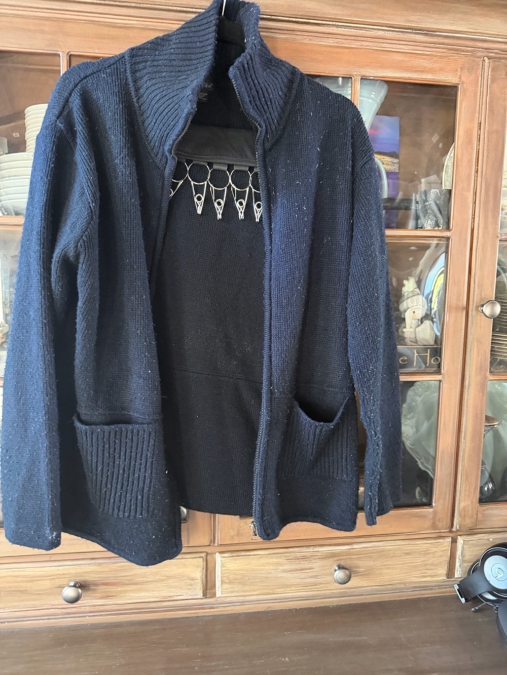 Tully-Ra Black Ribbed Knit Cardigan
